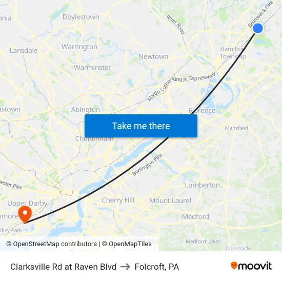 Clarksville Rd at Raven Blvd to Folcroft, PA map