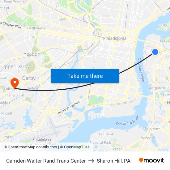 Camden Walter Rand Trans Center to Sharon Hill, PA map