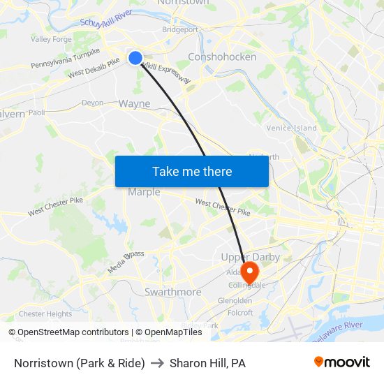 Norristown (Park & Ride) to Sharon Hill, PA map