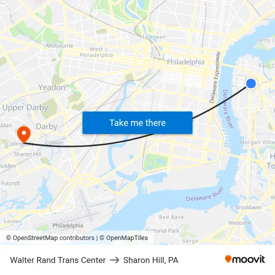 Walter Rand Trans Center to Sharon Hill, PA map