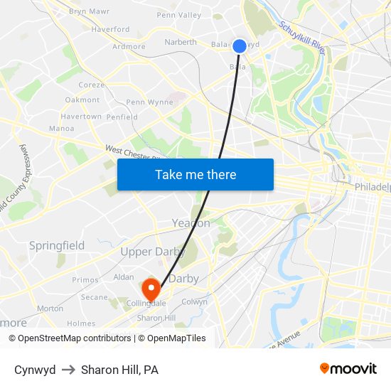 Cynwyd to Sharon Hill, PA map