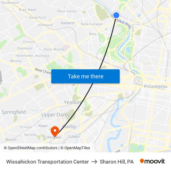 Wissahickon Transportation Center to Sharon Hill, PA map