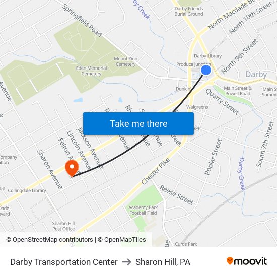 Darby Transportation Center to Sharon Hill, PA map