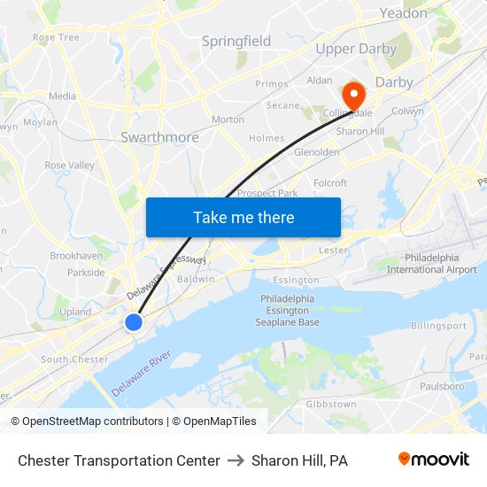 Chester Transportation Center to Sharon Hill, PA map