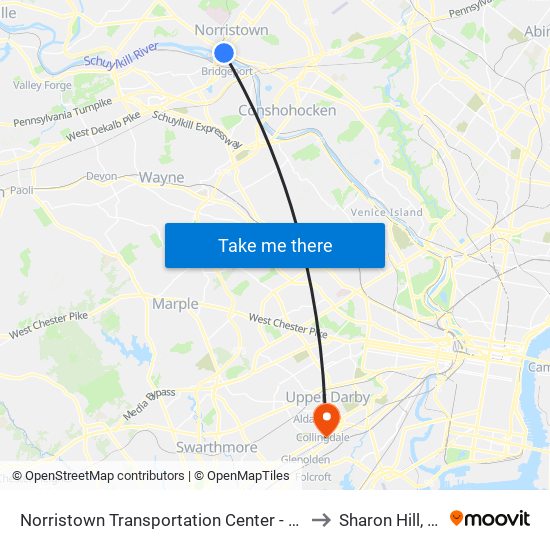 Norristown Transportation Center - Nhsl to Sharon Hill, PA map