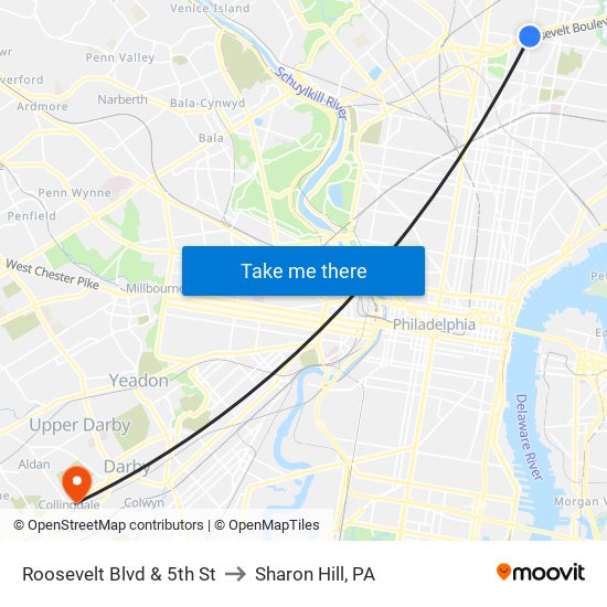 Roosevelt Blvd & 5th St to Sharon Hill, PA map