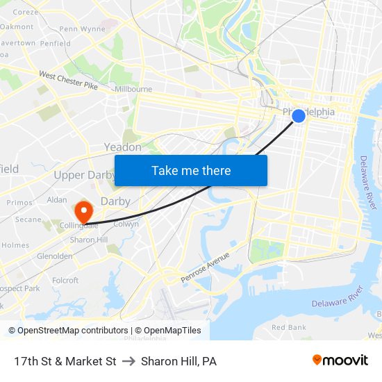 17th St & Market St to Sharon Hill, PA map