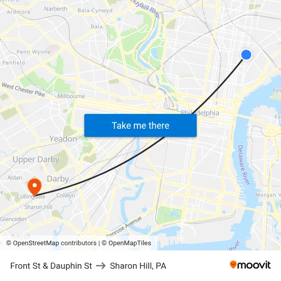 Front St & Dauphin St to Sharon Hill, PA map