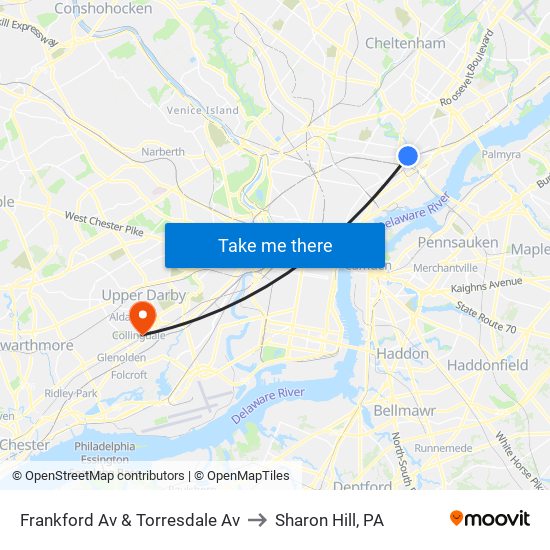 Frankford Av & Torresdale Av to Sharon Hill, PA map