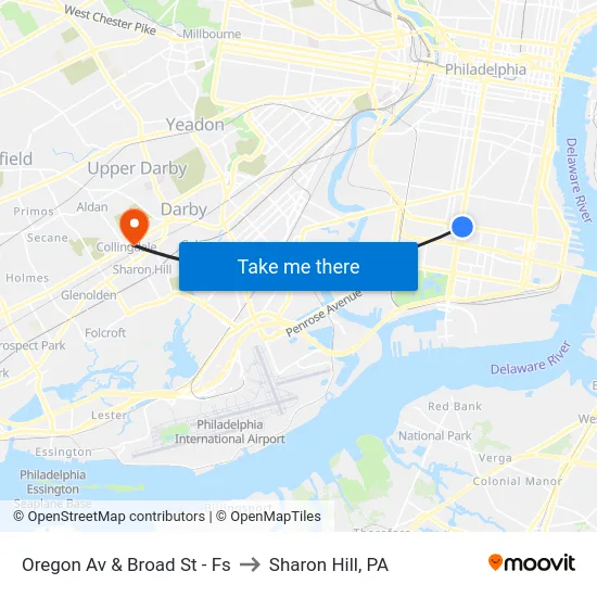 Oregon Av & Broad St - Fs to Sharon Hill, PA map