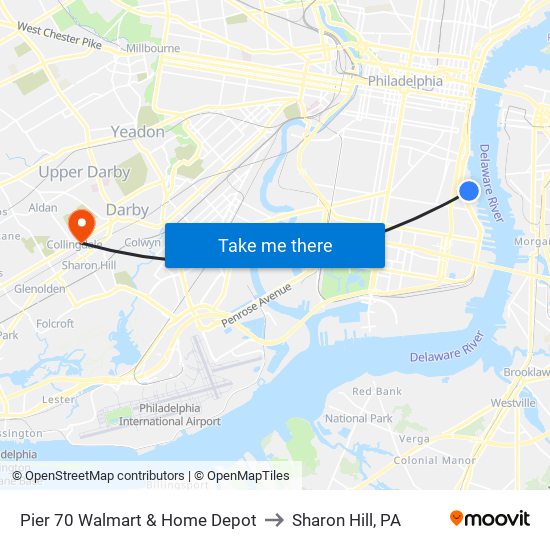 Pier 70 Walmart & Home Depot to Sharon Hill, PA map