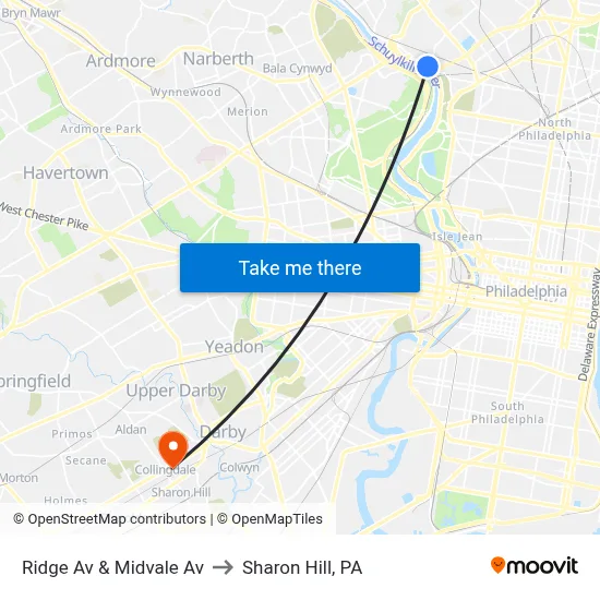 Ridge Av & Midvale Av to Sharon Hill, PA map