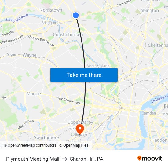 Plymouth Meeting Mall to Sharon Hill, PA map