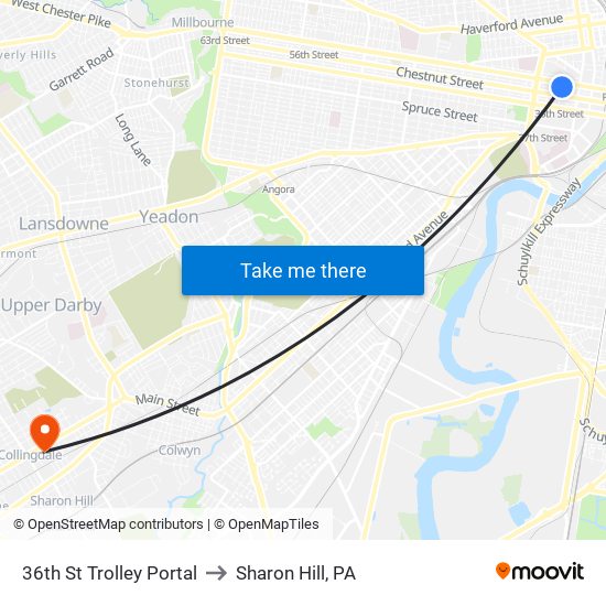 36th St Trolley Portal to Sharon Hill, PA map