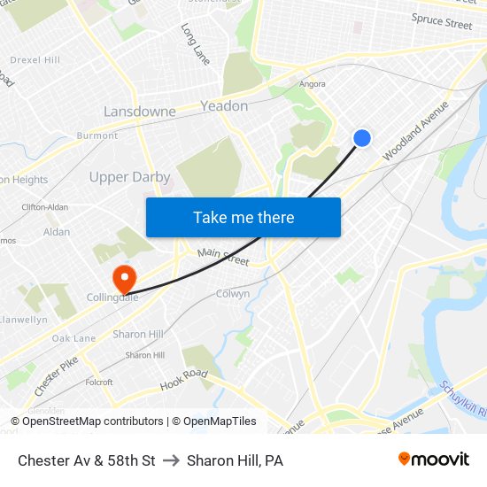 Chester Av & 58th St to Sharon Hill, PA map