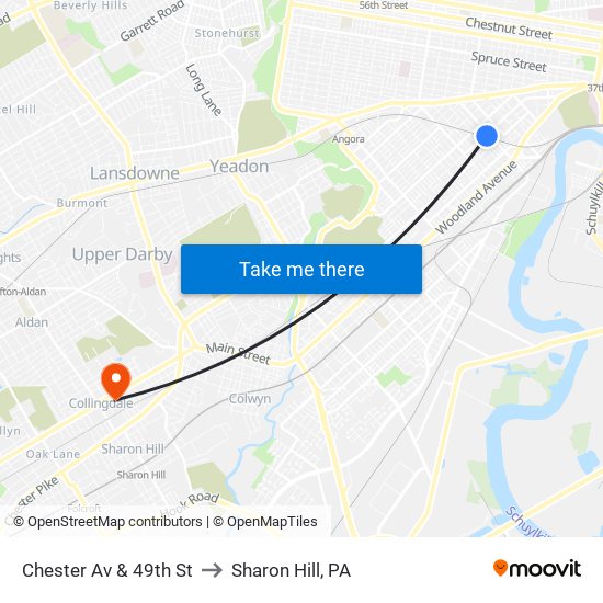 Chester Av & 49th St to Sharon Hill, PA map