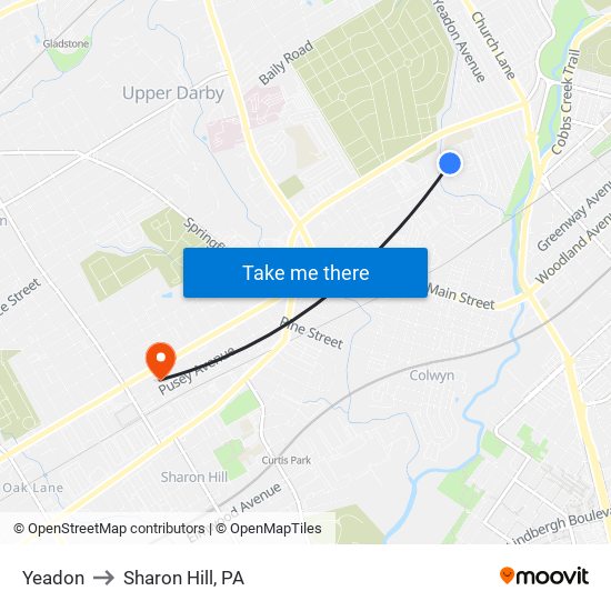 Yeadon to Sharon Hill, PA map