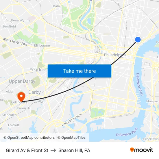 Girard Av & Front St to Sharon Hill, PA map