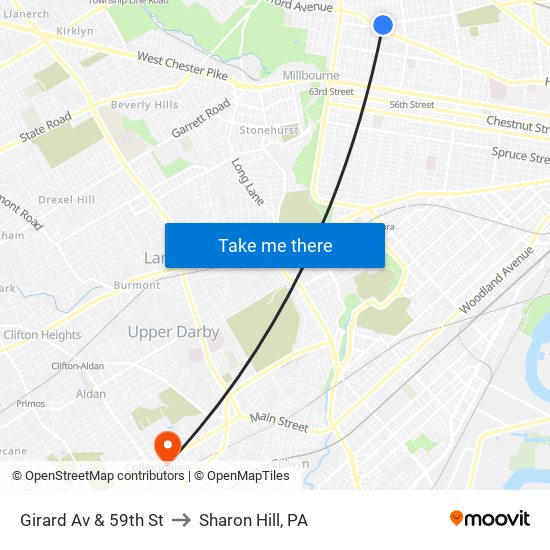 Girard Av & 59th St to Sharon Hill, PA map