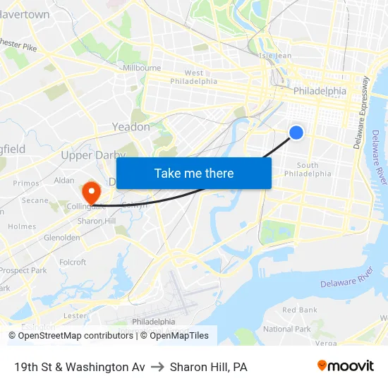 19th St & Washington Av to Sharon Hill, PA map