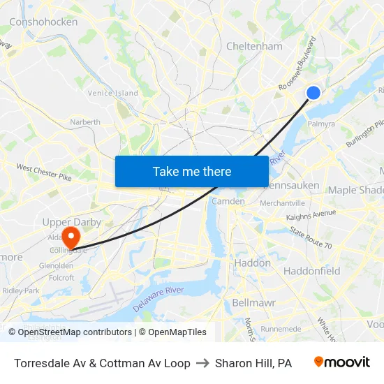 Torresdale Av & Cottman Av Loop to Sharon Hill, PA map