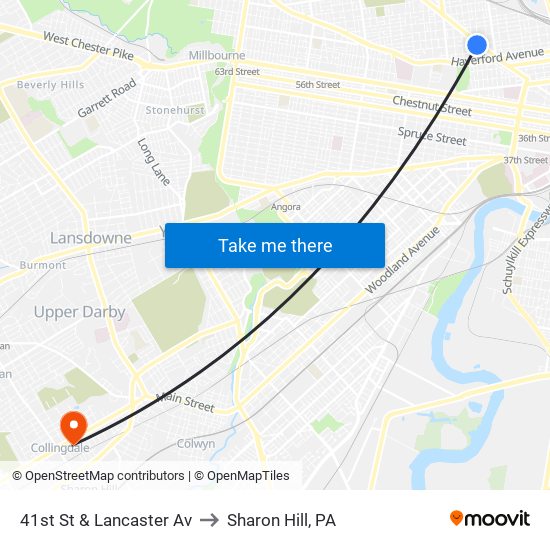 41st St & Lancaster Av to Sharon Hill, PA map