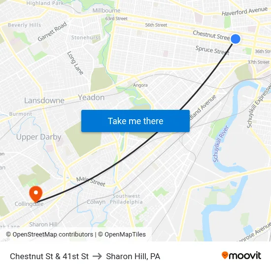 Chestnut St & 41st St to Sharon Hill, PA map