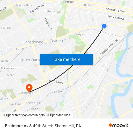 Baltimore Av & 49th St to Sharon Hill, PA map