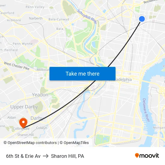 6th St & Erie Av to Sharon Hill, PA map