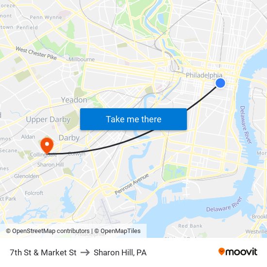 7th St & Market St to Sharon Hill, PA map