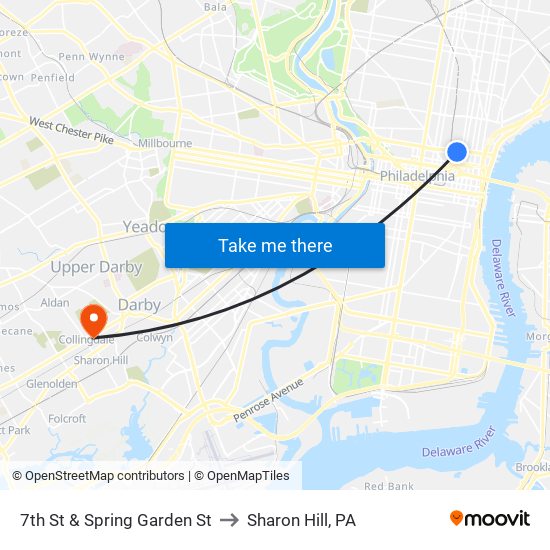 7th St & Spring Garden St to Sharon Hill, PA map