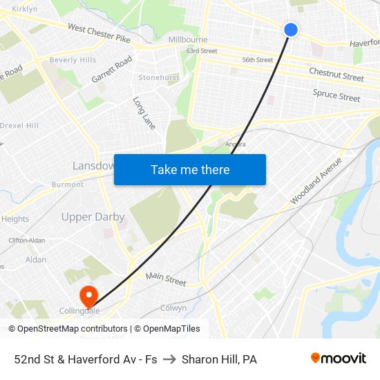 52nd St & Haverford Av - Fs to Sharon Hill, PA map