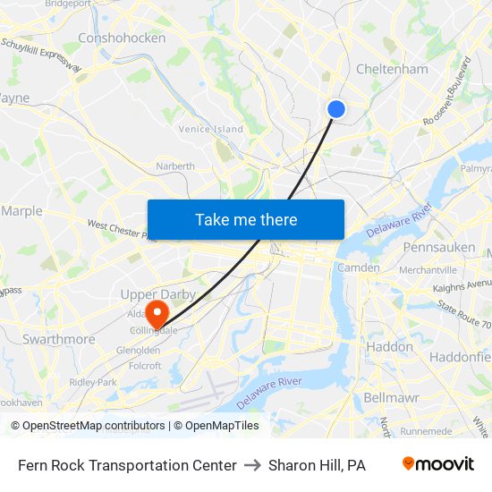 Fern Rock Transit Center to Sharon Hill, PA map