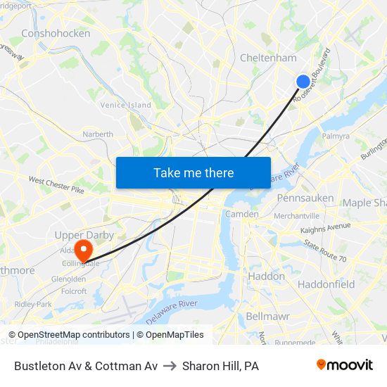 Bustleton Av & Cottman Av to Sharon Hill, PA map