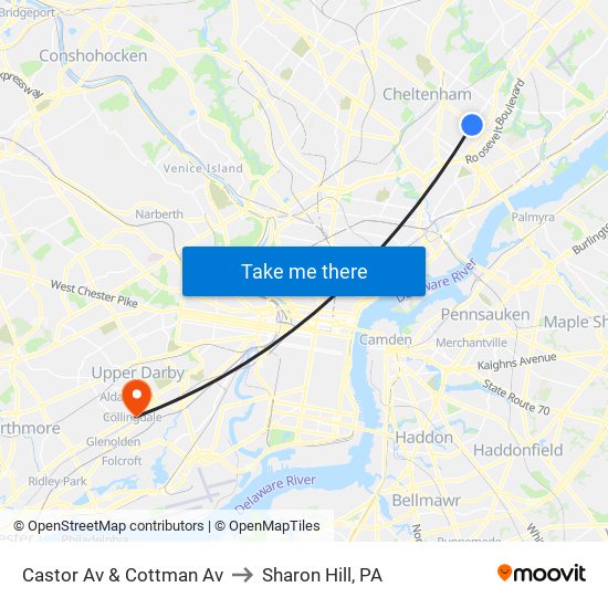 Castor Av & Cottman Av to Sharon Hill, PA map