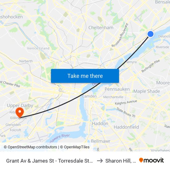 Grant Av & James St - Torresdale Station to Sharon Hill, PA map