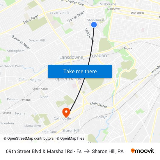 69th Street Blvd & Marshall Rd - Fs to Sharon Hill, PA map