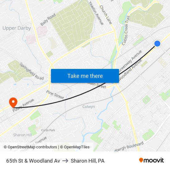 65th St & Woodland Av to Sharon Hill, PA map