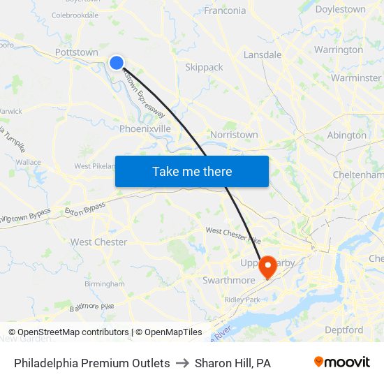 Philadelphia Premium Outlets to Sharon Hill, PA map