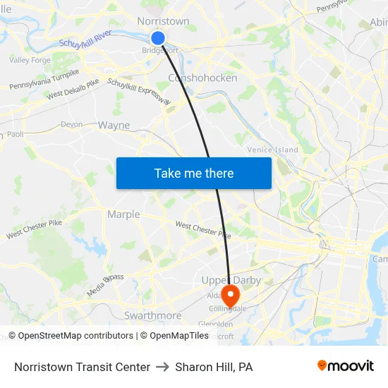 Norristown Transit Center to Sharon Hill, PA map
