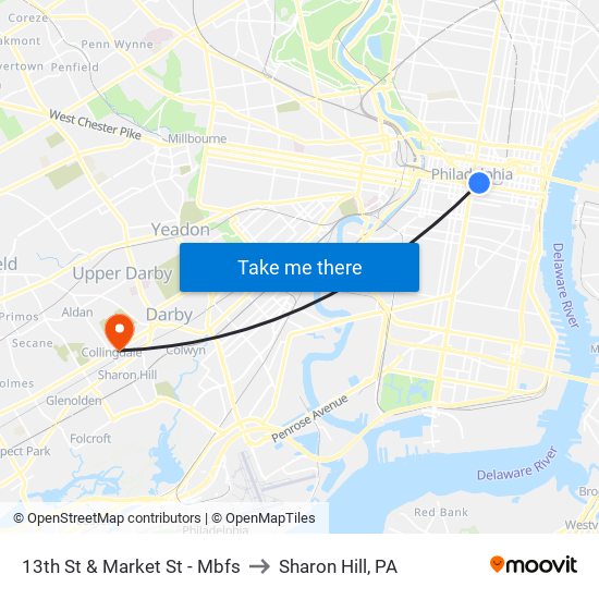 13th St & Market St - Mbfs to Sharon Hill, PA map