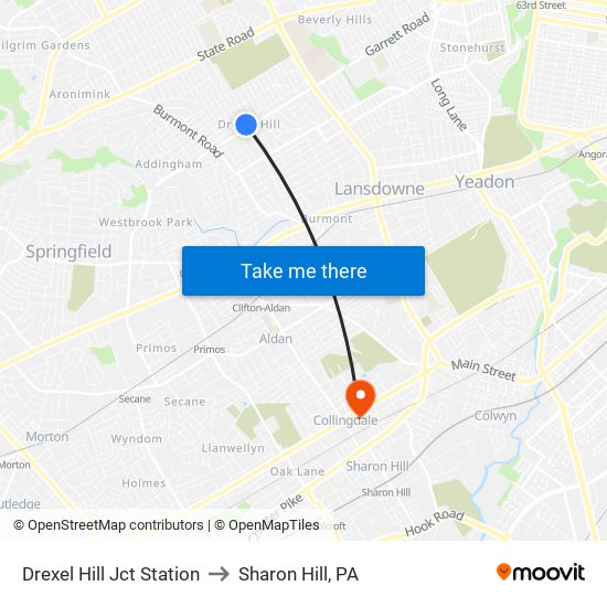 Drexel Hill Jct Station to Sharon Hill, PA map
