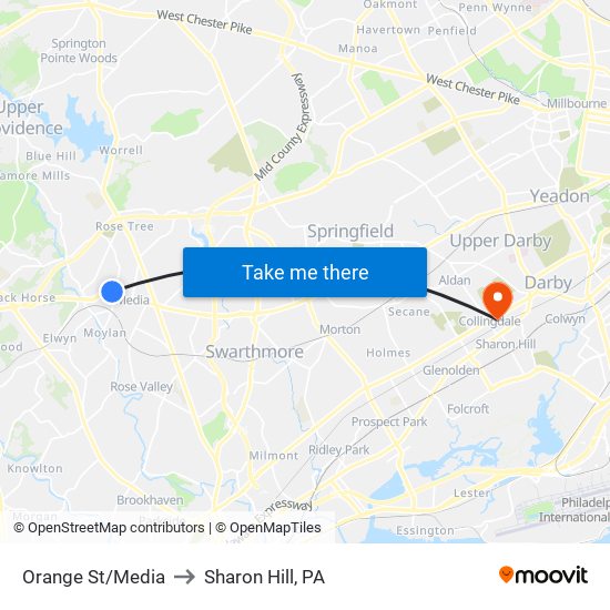 Orange St/Media to Sharon Hill, PA map