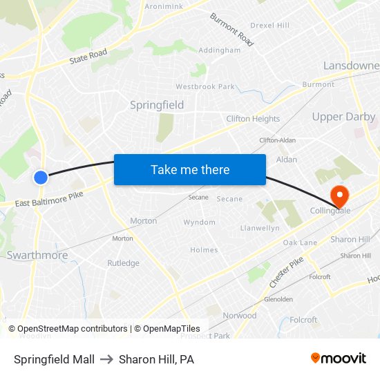 Springfield Mall to Sharon Hill, PA map