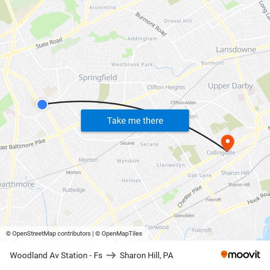 Woodland Av Station - Fs to Sharon Hill, PA map