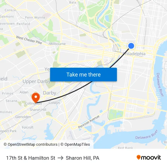 17th St & Hamilton St to Sharon Hill, PA map