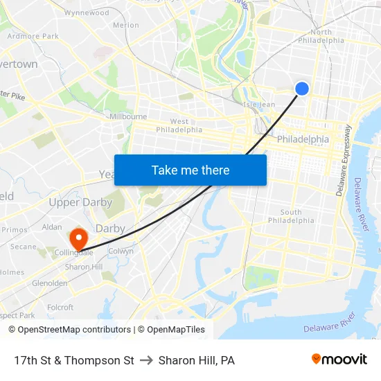 17th St & Thompson St to Sharon Hill, PA map