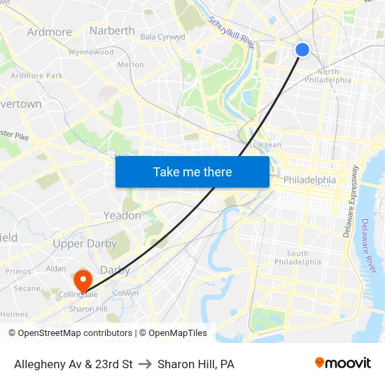 Allegheny Av & 23rd St to Sharon Hill, PA map