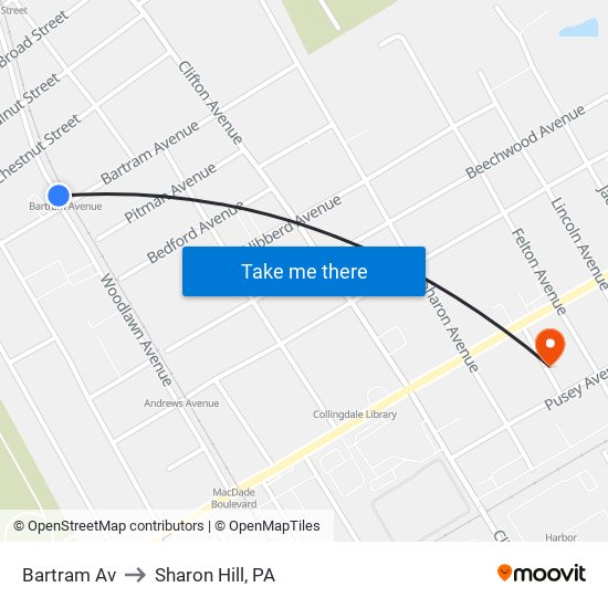 Bartram Av to Sharon Hill, PA map