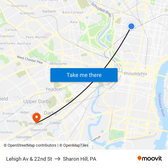 Lehigh Av & 22nd St to Sharon Hill, PA map